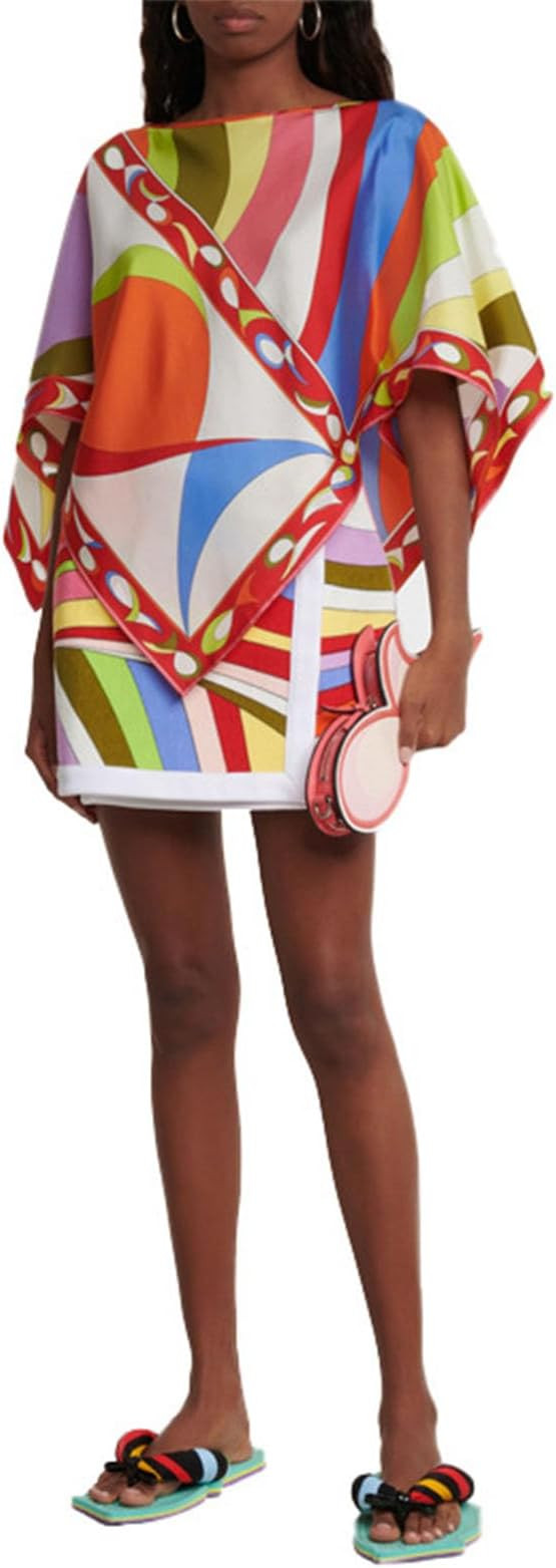 Wuitrie Two Piece Sets for Women Color block Poncho Tops Mini Skirt Geometric Print Going Out Vac... | Amazon (US)