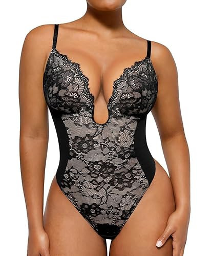 SHAPELLX Shapewear for WomenLace Body Suit Women Clothing Black Tummy Control Corset Tops Waist Slim Body Suit Low Back | Amazon (US)