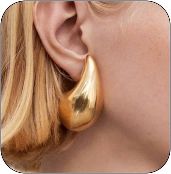 LOUMILEO Extra Large Gold Teardrop Earrings Dupes Hypoallergenic Chunky Gold Hoop Earrings Lig... | Amazon (UK)