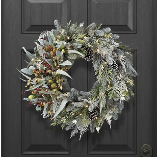 Flocked Pine Cone Berry Wreath with Warm White LED Lights & Timer Function | Frontgate