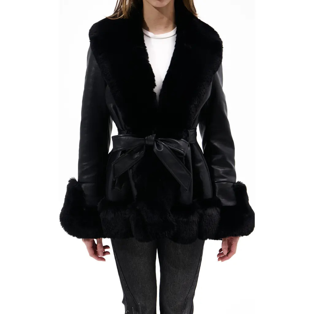 AZALEA WANG Faux Leather & Faux Fur Jacket in Black at Nordstrom, Size Large | Nordstrom