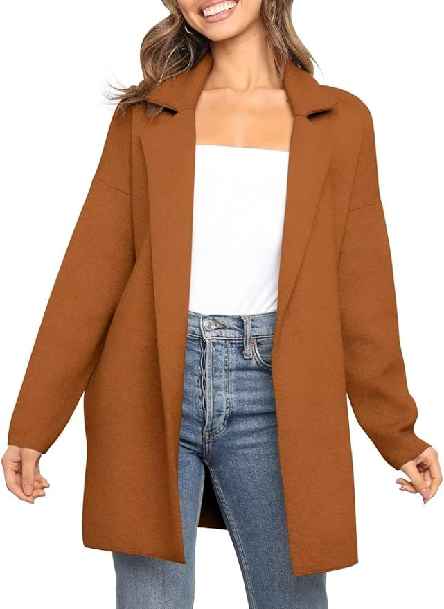 ZOLUCKY Womens Open Front Cardigan Coat Lapel Classy Chunky Sweater Casual Jacket with Pockets fo... | Amazon (US)