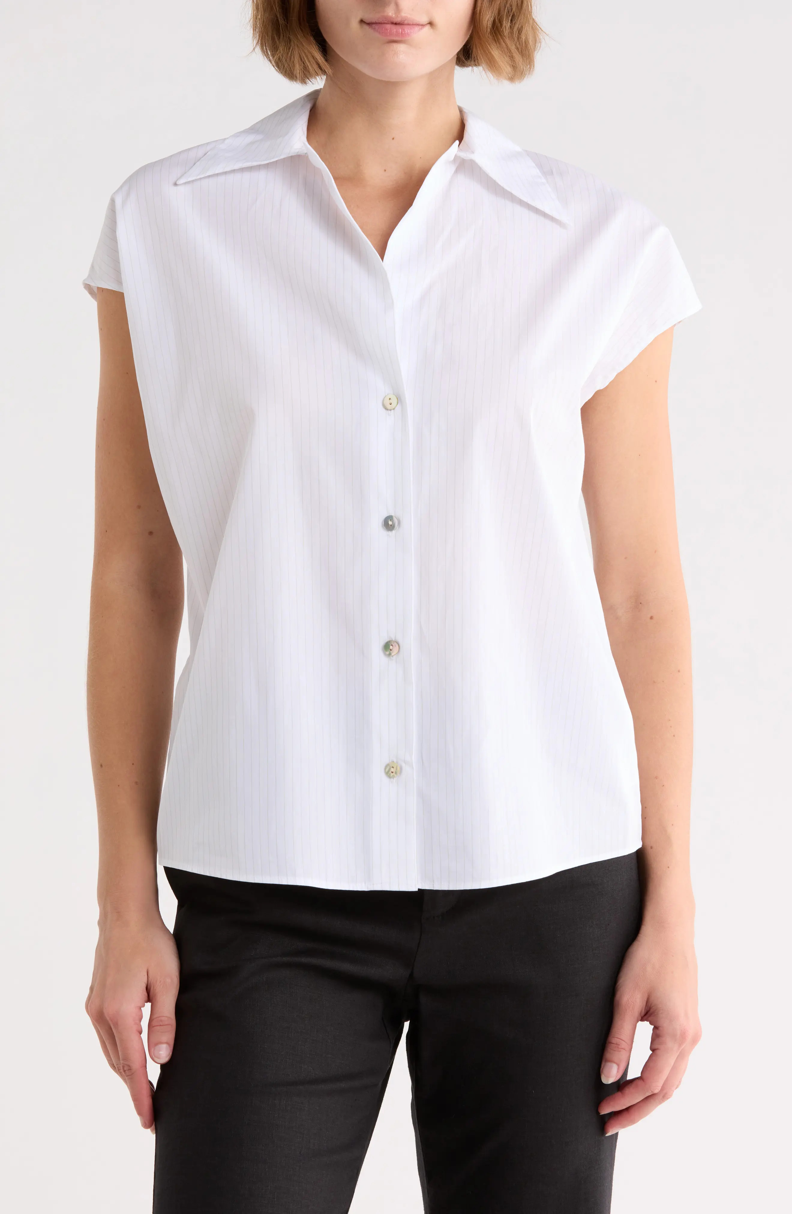 Stripe Cap Sleeve Button-Up Shirt (Women) | Nordstromrack | Nordstrom Rack