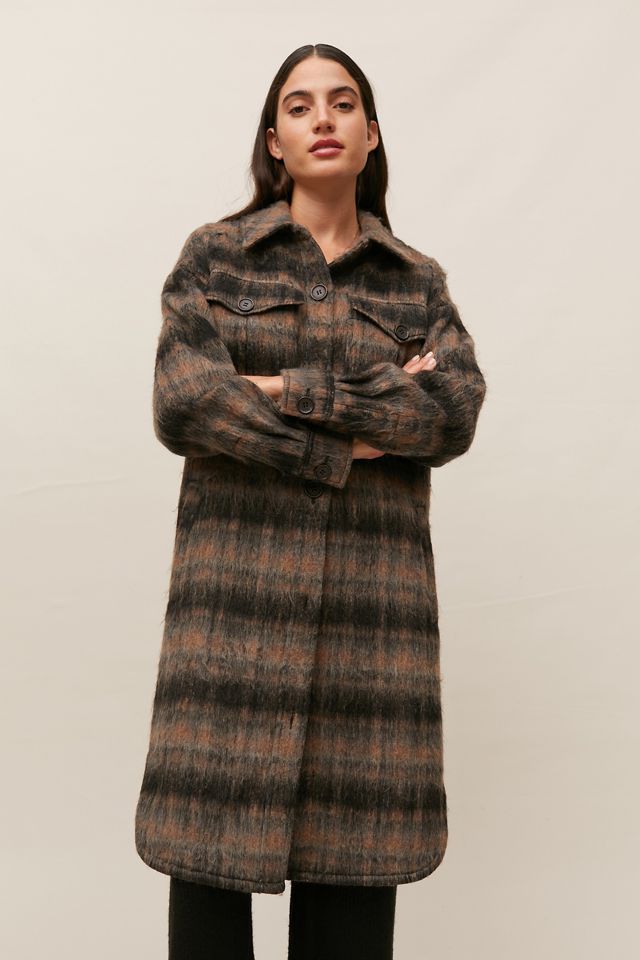 Avec Les Filles Brushed Plaid Longline Coat | Urban Outfitters (US and RoW)