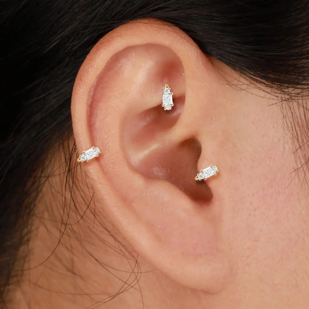 14K Solid Gold Princess Lab Diamond Clicker Hoops Helix Rook Helix Tragus Ring - Etsy | Etsy (US)