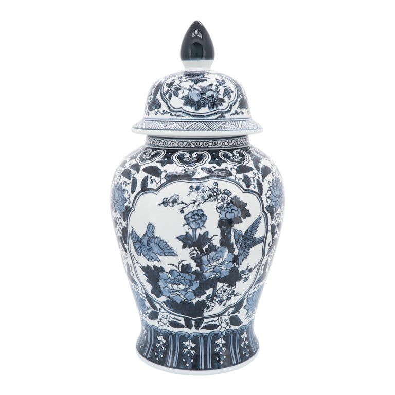 Sagebrook Home Ceramic 18"h Flowers Temple Jar, Blue | Walmart (US)