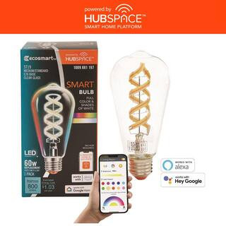 EcoSmart 60-Watt Equivalent Smart ST19 Clear Color Changing CEC LED Light Bulb with Voice Control... | The Home Depot