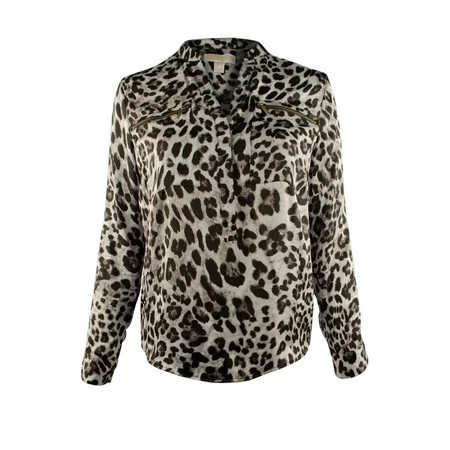 MICHAEL Women s Animal Print Zipper Pocket Blouse-BW-XXS | Walmart (US)