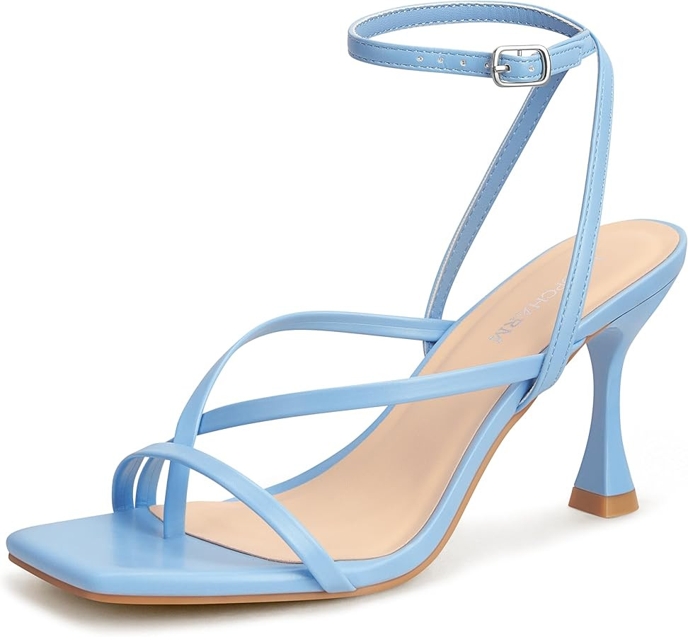 Women's Strappy High Heels Sandals Square Open Toe Ankle Strap Slingback Thong Stilettos Shoes fo... | Amazon (US)