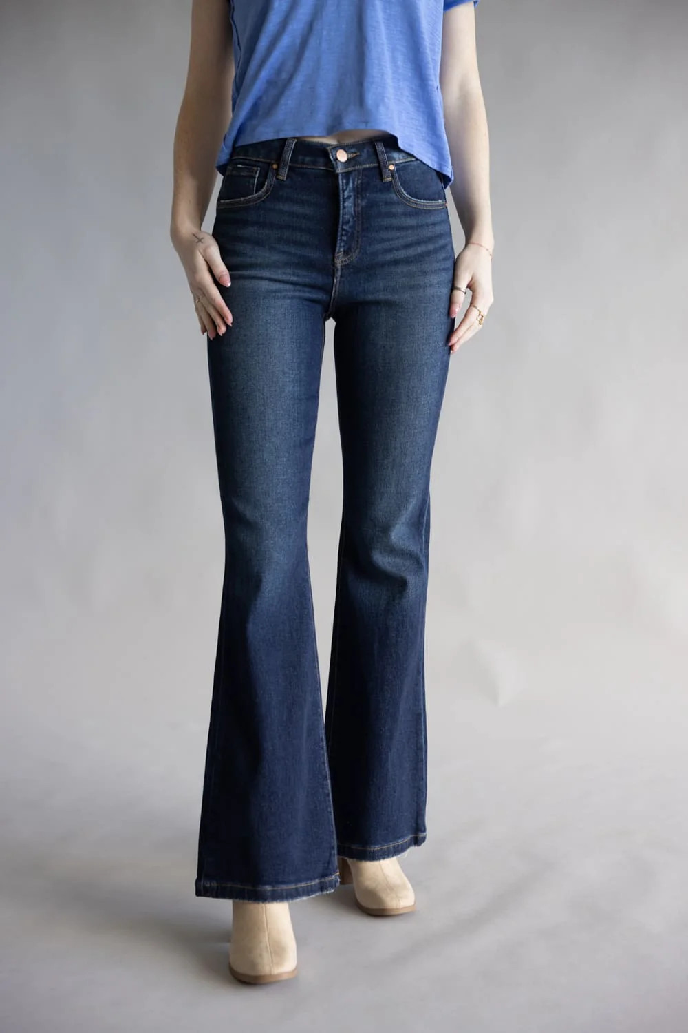 Risen High Rise Tummy Control Flare Jeans for Women | RDP5967-DK | Glik's