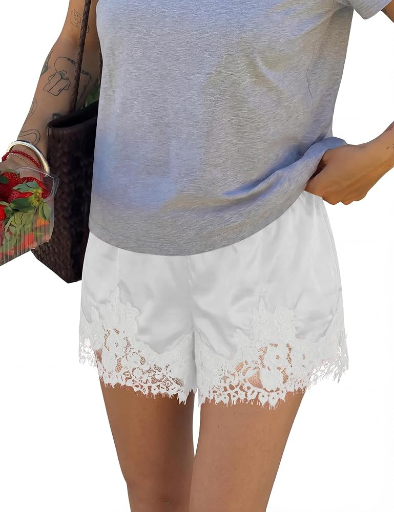 LOMON Women Satin Silk Lace Shorts Y2k Mini Shorts Coquette Lounge Half Slip Pj Bottoms 2026 | Amazon (US)