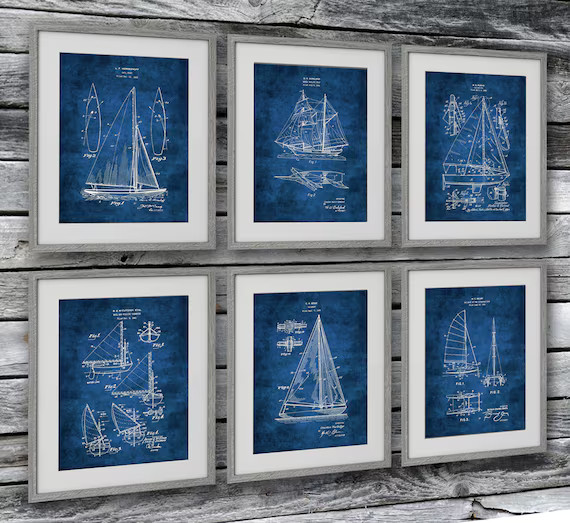 Sailboat Art Blueprints Sailing Wall Decor Set of 6 Unframed Art Prints Sailing Gifts | Etsy (US)