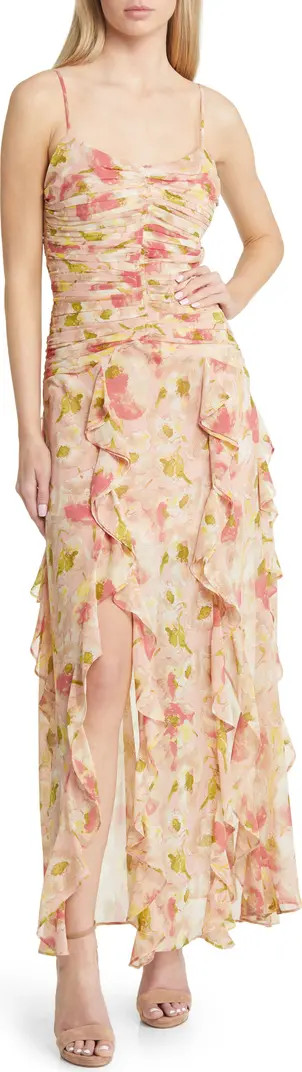 Floral Ruched Bodice Cascading Ruffle Maxi Dress | Nordstrom