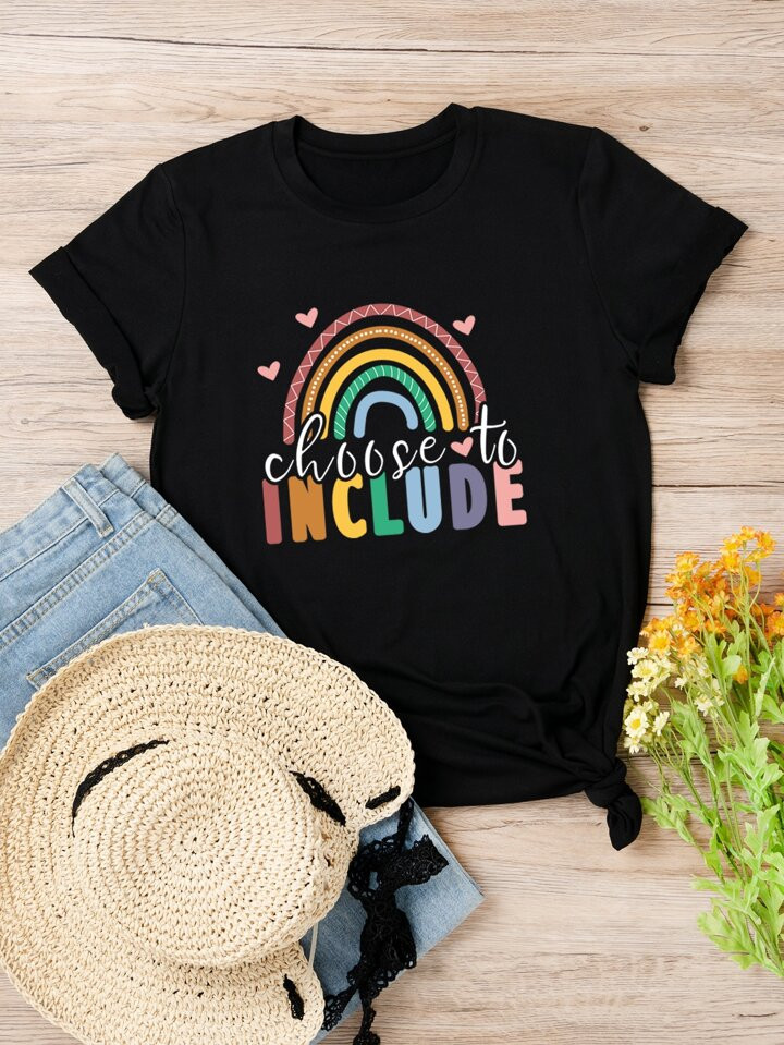SHEIN LUNE Plus Rainbow And Letter Graphic Tee | SHEIN