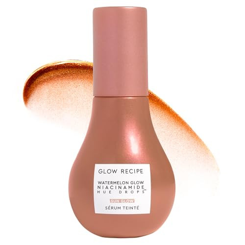 Glow Recipe Hue Drops Bronzing Drops, Tinted Face Serum, Glow Primer + Liquid Highlighter, Niacinamide + Hyaluronic Acid, Radiant Warm Glow, Sunglow (40ml) | Amazon (US)