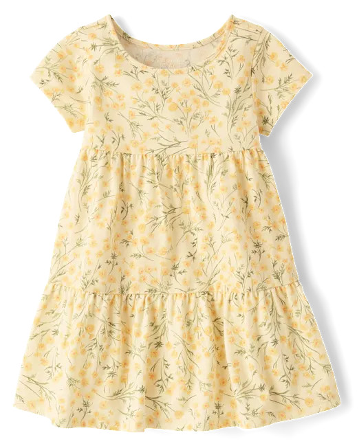 Baby And Toddler Girls Floral Tiered Dress - yellow | The Children's Place