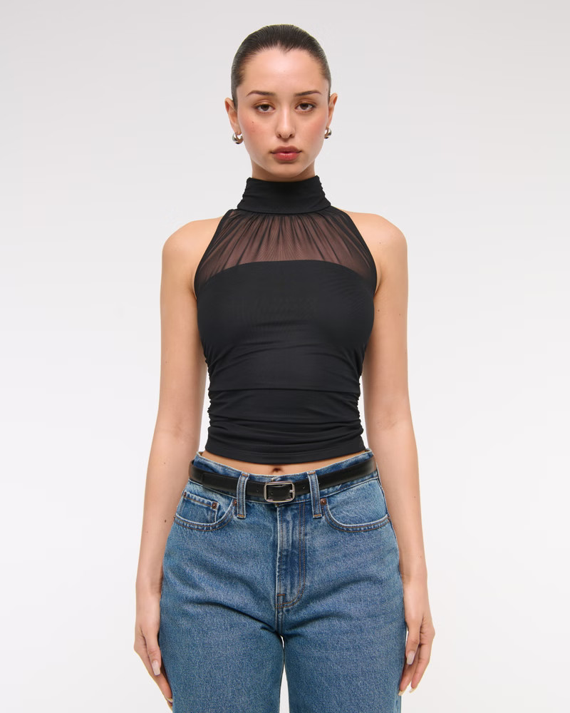 Ruched Mesh Halter Top | Abercrombie & Fitch (US)