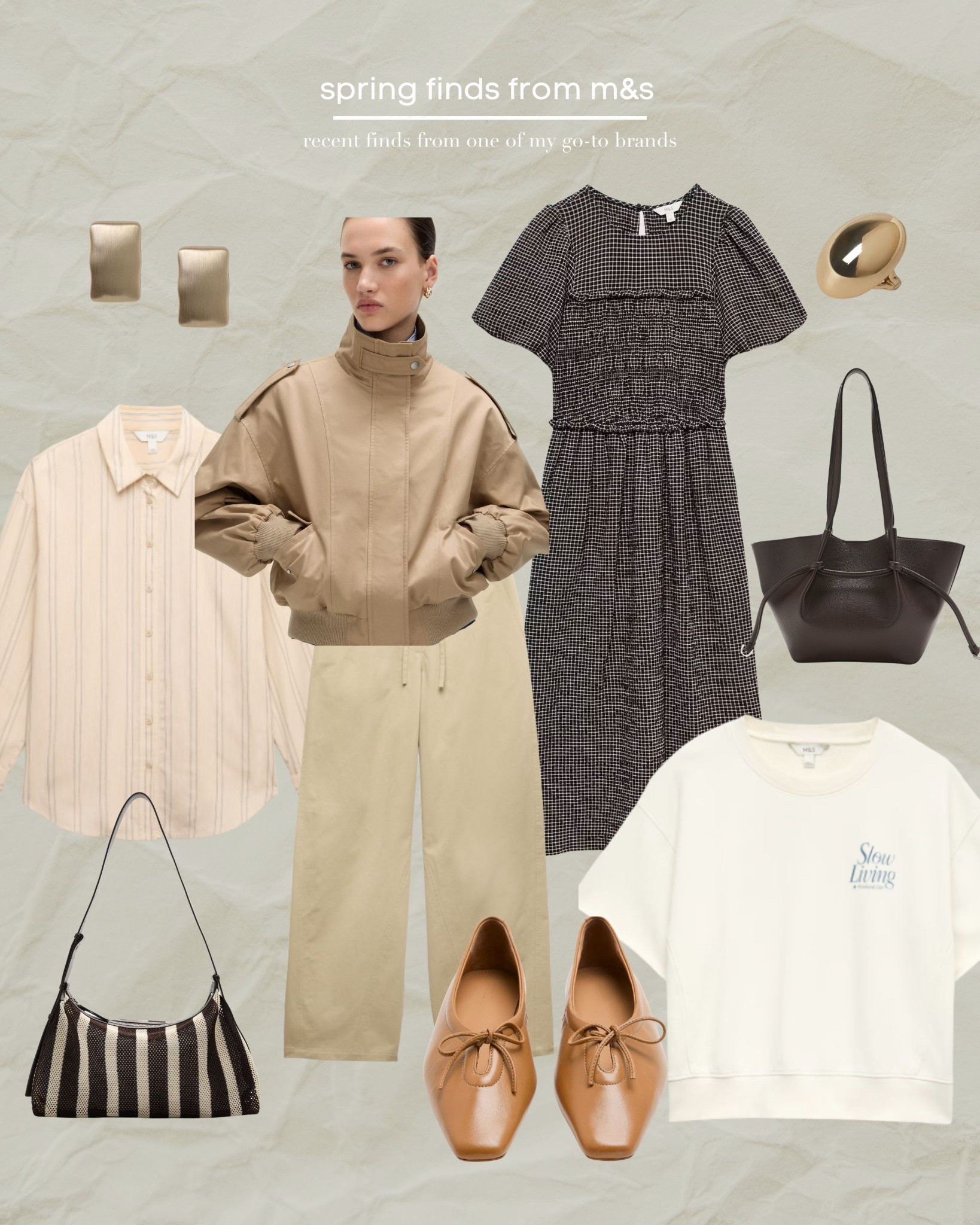 Marks & Spencer, Spring, Light Jacket, Gingham, Stripes, Dress, Ballet Flats, Neutral Style, Soft Aestheticc

#LTKuk #LTKspring