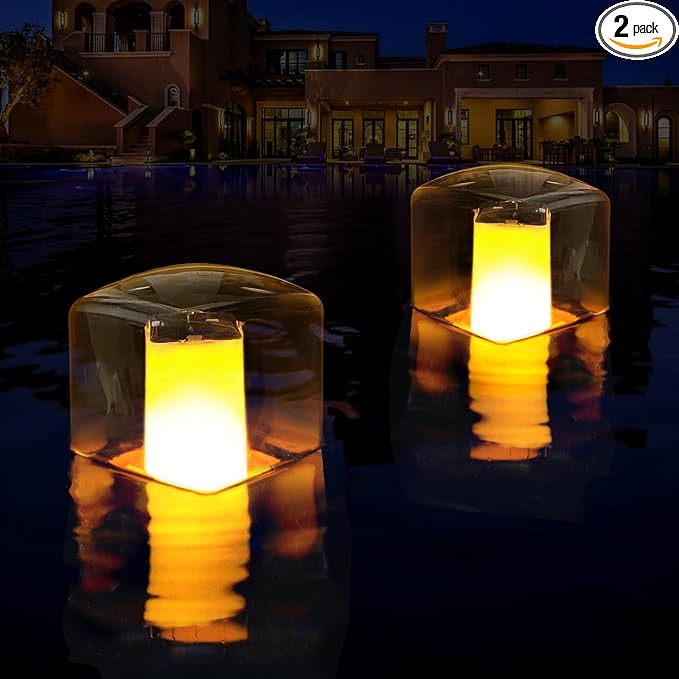LanPool Floating Pool Lights, Solar Flame Pool Lights Waterproof, Square Pool Lights Solar Powere... | Amazon (US)