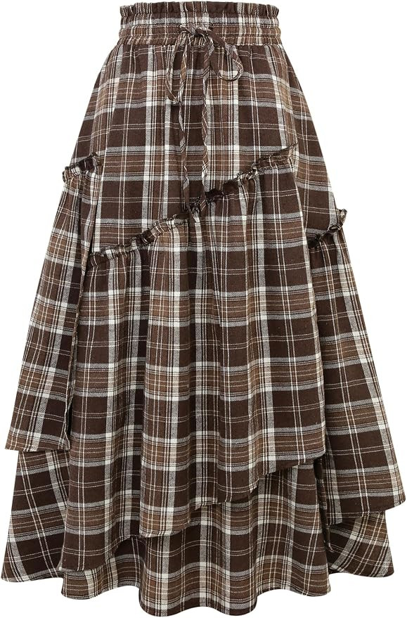 Womens Long Plaid Skirts High Waisted Renaissance Maxi Skirt | Amazon (US)