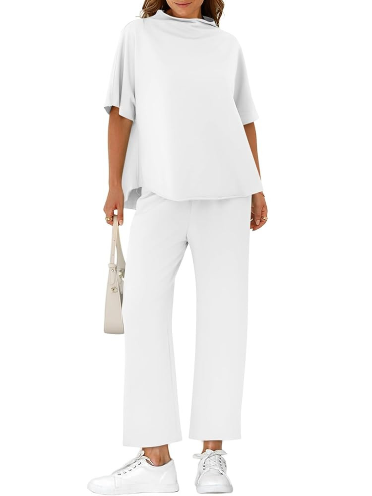 Yousify Women's Oversized Lounge Set 3/4 Batwing Sleeve Crew Neck Pullover Top Wide Leg Pants Two... | Amazon (US)