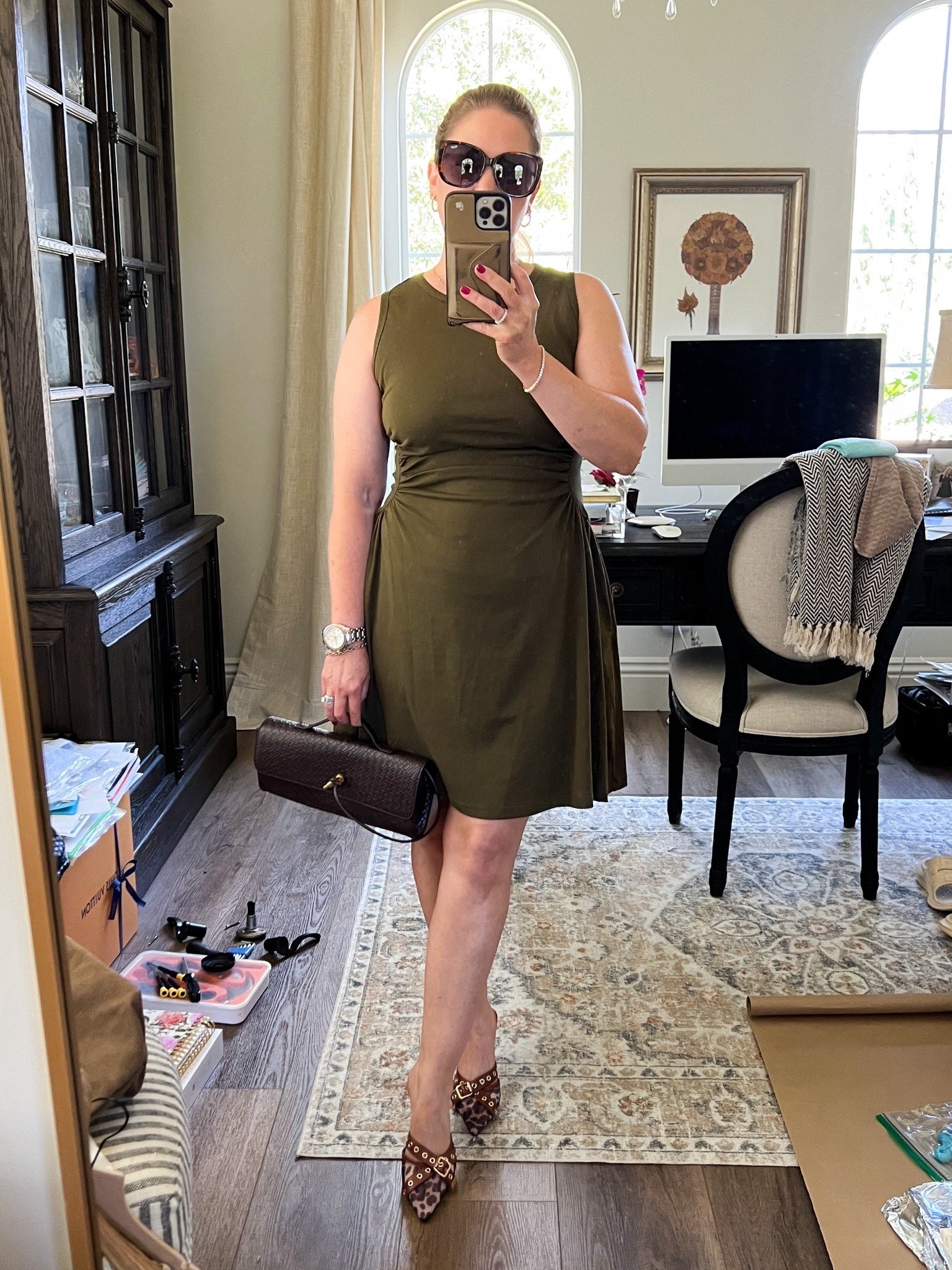 Easy summer outfit that will be on repeat. This dress is very flattering with side ruching. It also has pockets. The heels are comfortable and easy to walk in. The handbag comes with a crossbody chain. 

#LTKItBag #LTKStyleTip #LTKShoeCrush