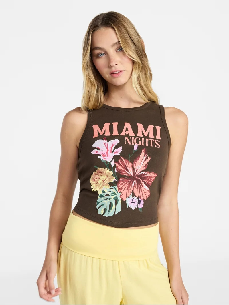 No Boundaries Cotton Ribbed Graphic Tank Top, Women's XXS-XXL | Walmart (US)