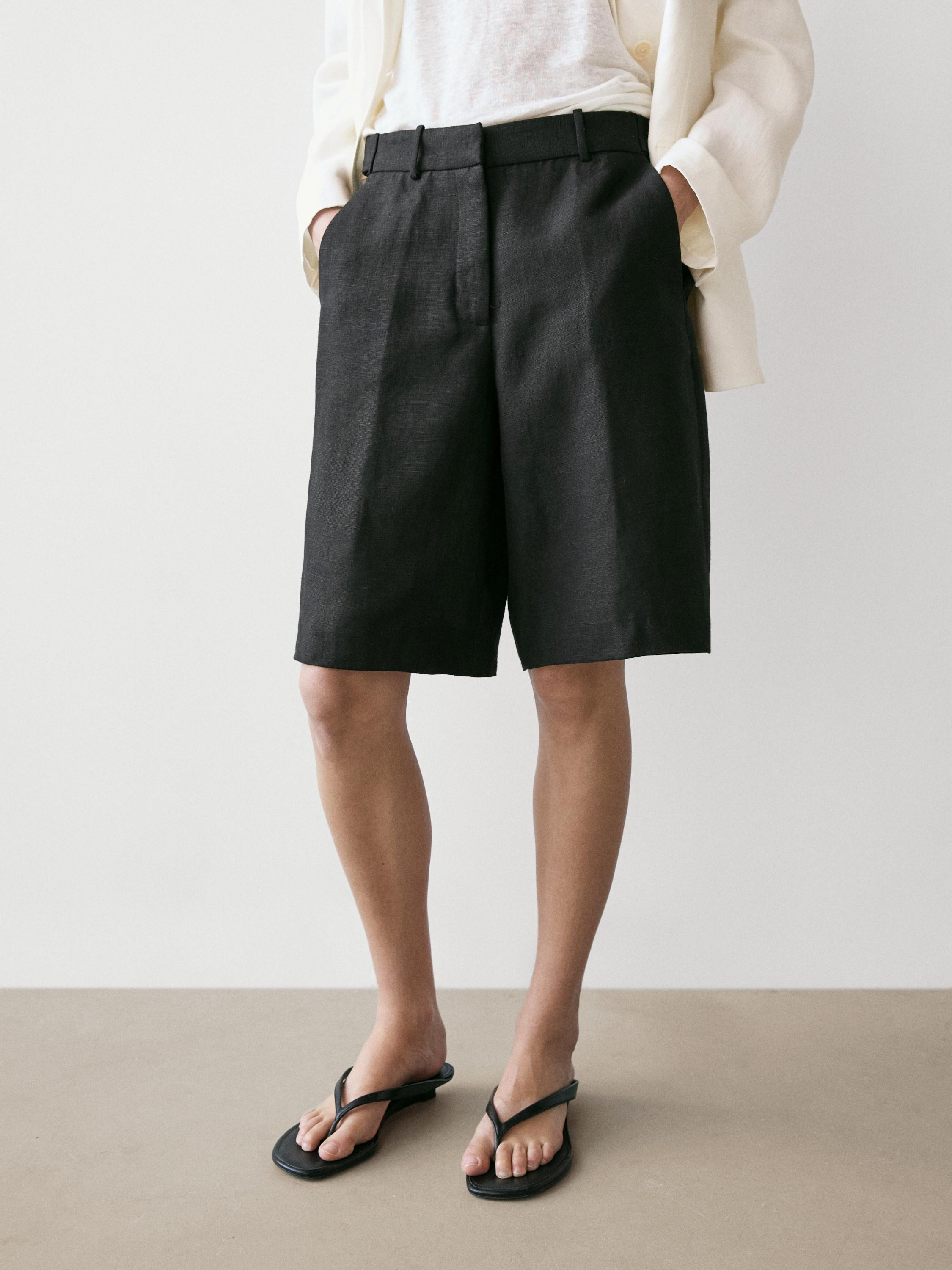 Long linen Bermuda shorts | Massimo Dutti UK