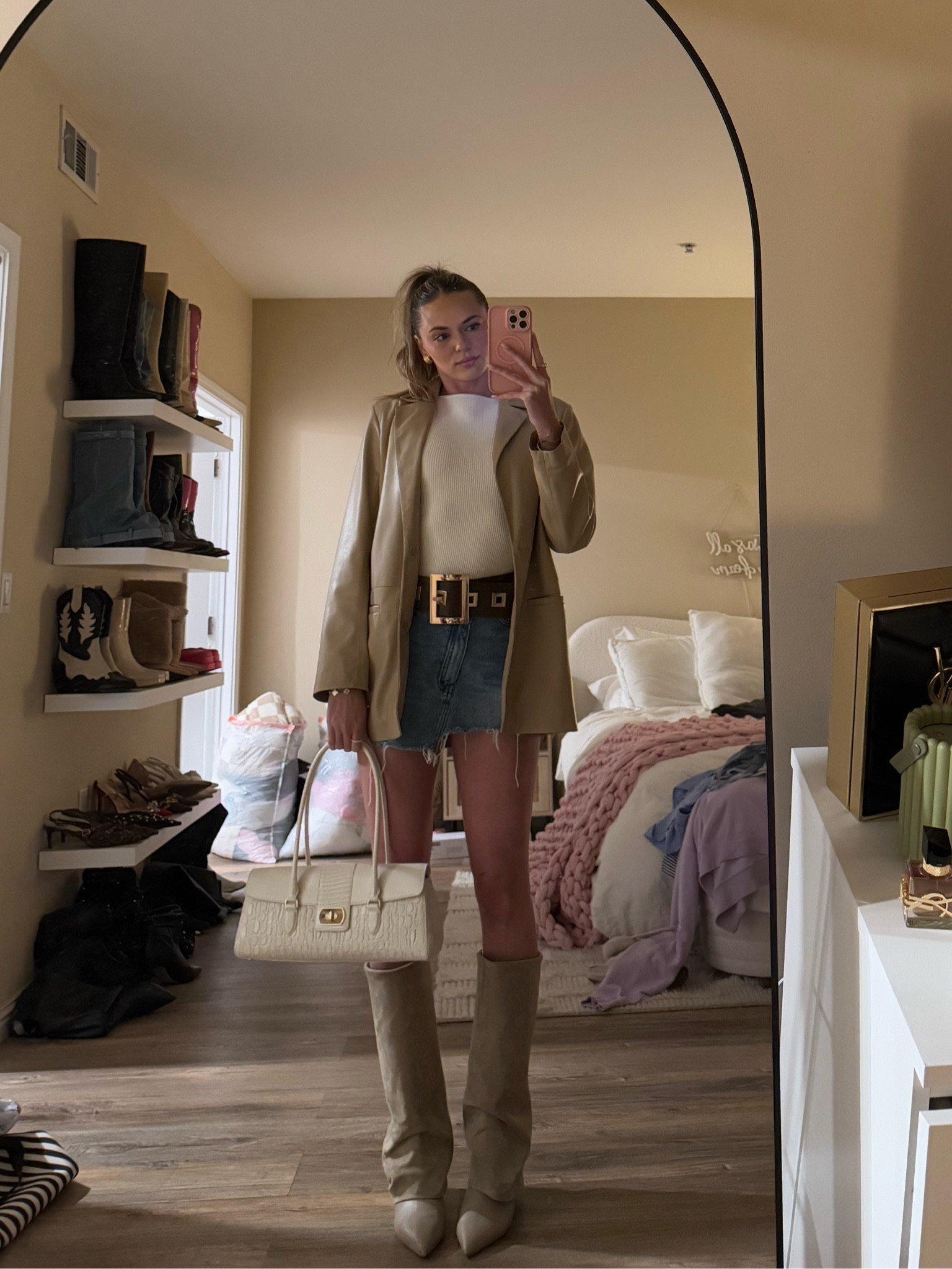 GNO 🍸🎀👯 I wanted to style my entire outfit around this belt & I love how it came together! You can never go wrong with a denim mini skirt and a boot heel 

#LTKStyleTip #LTKFindsUnder100