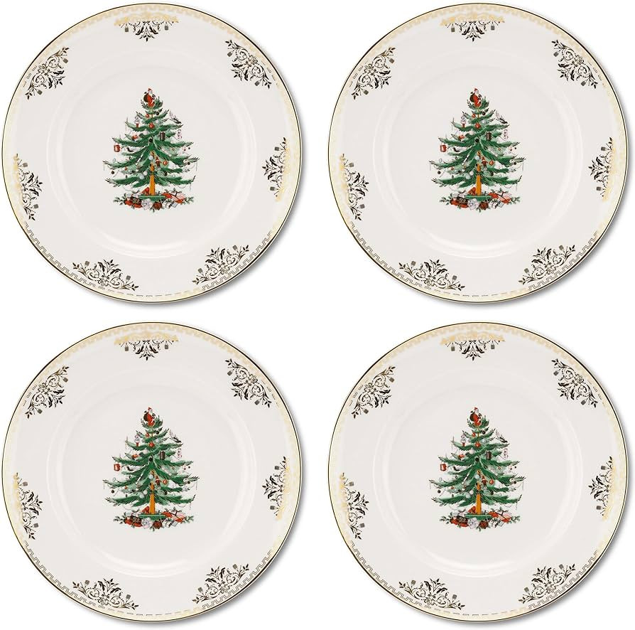 Spode Christmas Tree Gold Dinner Plate (Set of 4) – 10 Inch Porcelain Dinner & Appetizer Dish, ... | Amazon (US)