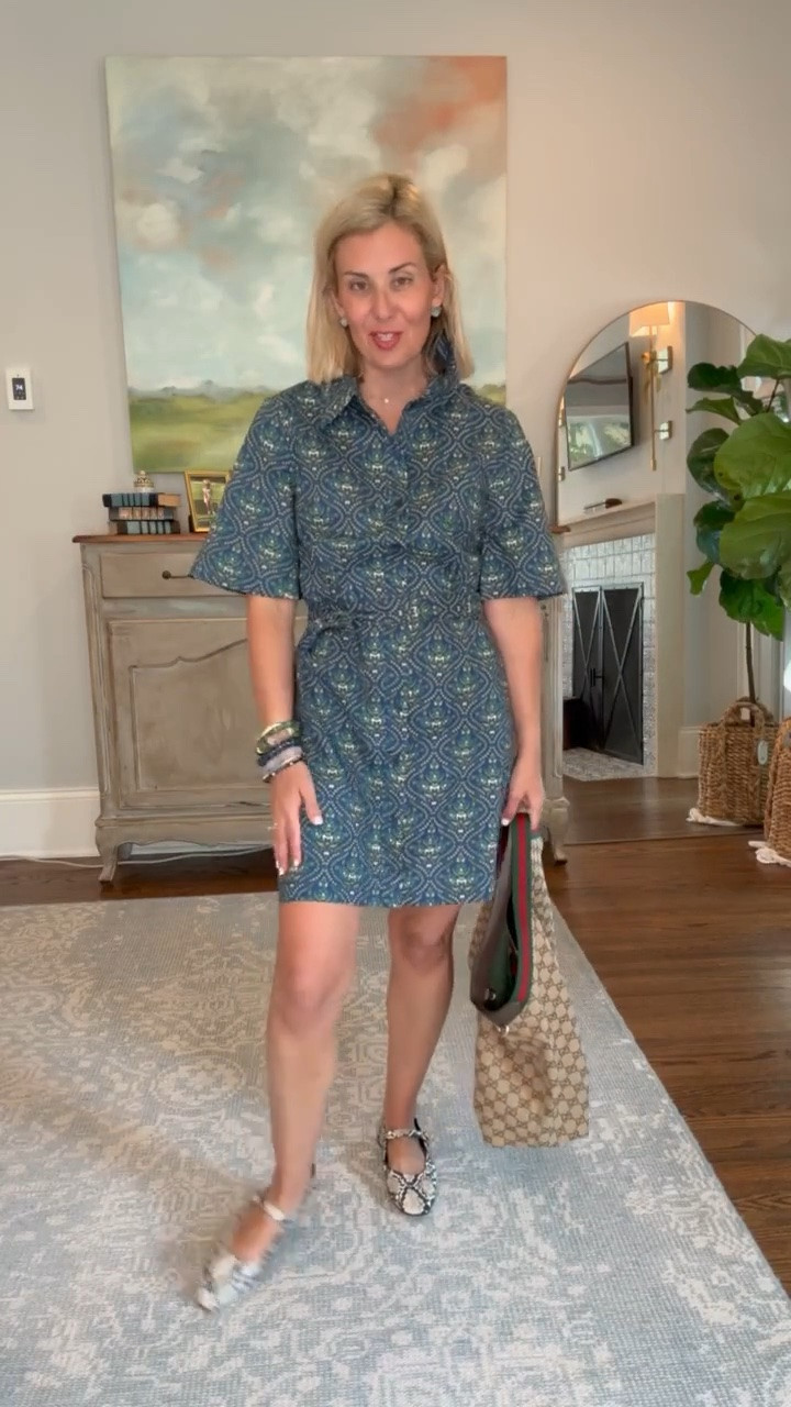 Obsessed with this print! Such a flattering dress, pop the collar, add a fun shoe and off you go! 
Dress - small
Flats - 7.5 (size 1/2 down) 

Codes:
Avara - mixandmatch15 for 15% off first order
Allie + Bess - Catherine20

#LTKdayinmylife #LTKSeasonal #LTKOver40
