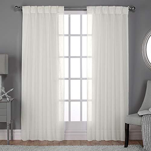 Exclusive Home Curtains Belgian Sheer Textured Linen Look Jacquard Pinch Pleat Panel Pair, 96" Le... | Amazon (US)