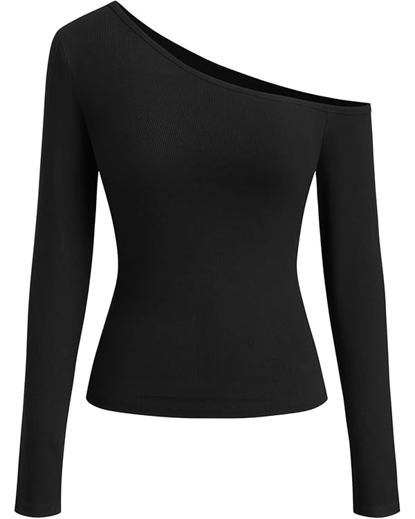 CIDER One Shoulder Long Sleeve Casual Top for Women 2025 Fall Ribbed Knit Slim Fit Pullover Shirt | Amazon (US)