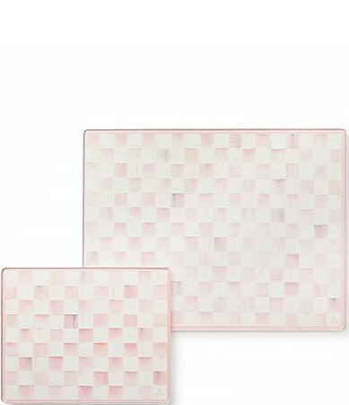 MacKenzie-Childs Check Tempered Glass Cutting Board Set of 2 - Rosy Check | Dillard's