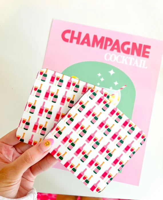 Poppin' Bottles Coasters Set of 2 (Champagne & Wine print coaster) | Etsy (US)