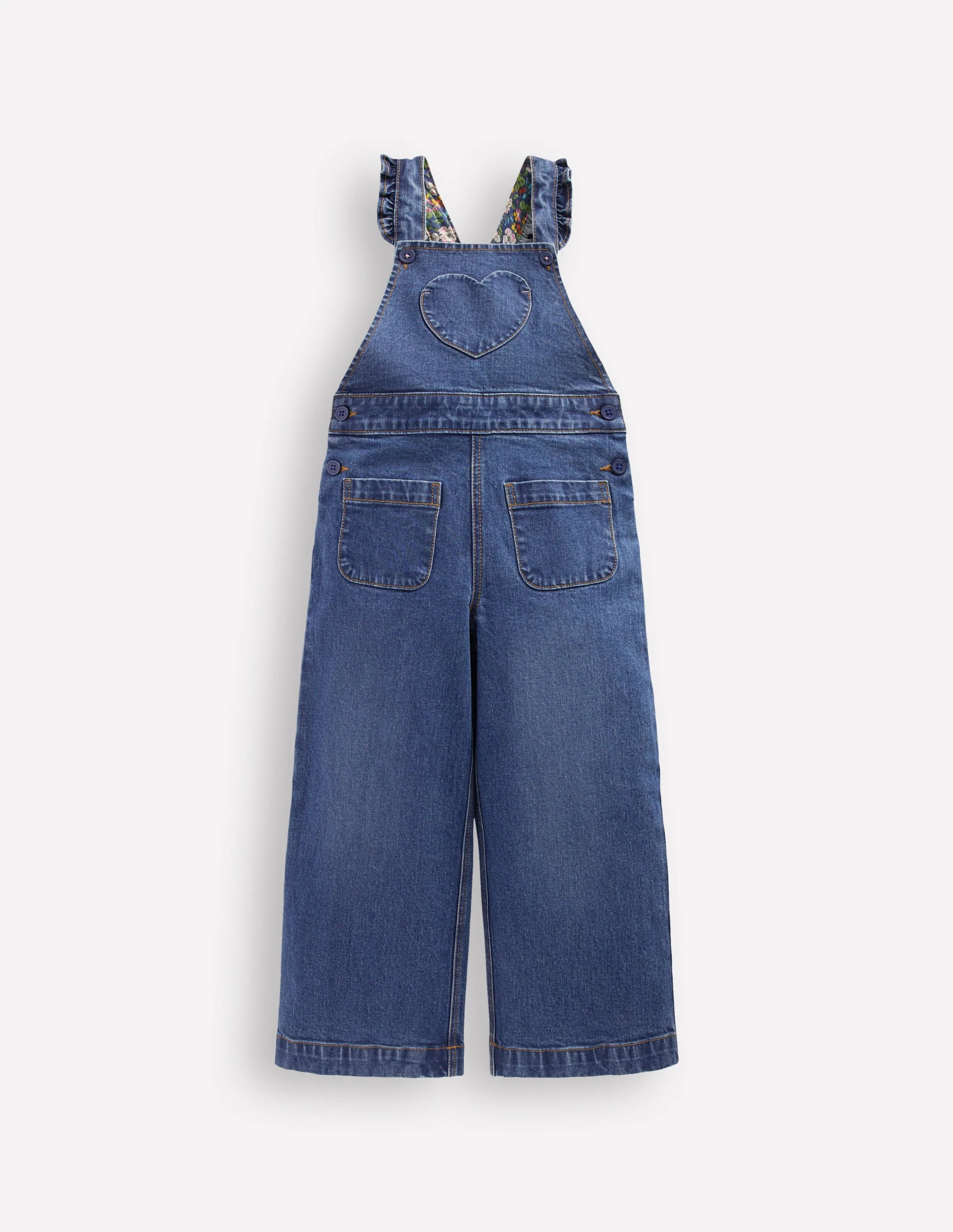 Frill Dungarees-Mid Vintage Heart Applique | Boden UK