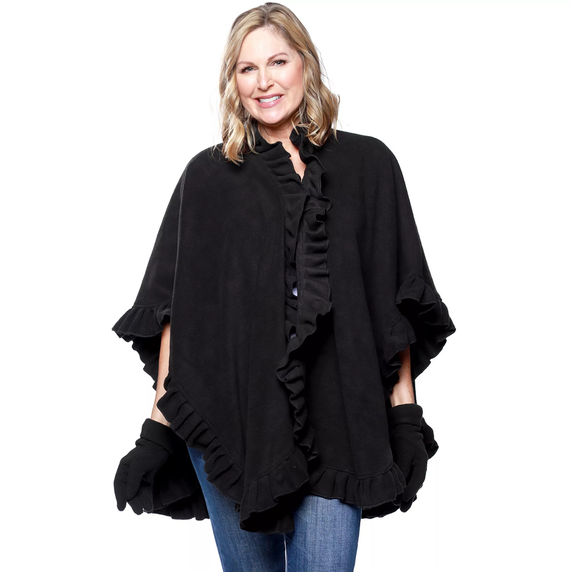 Women's Le Moda Ruffled Knit Fleece Wrap with Matching Gloves | Kohl's