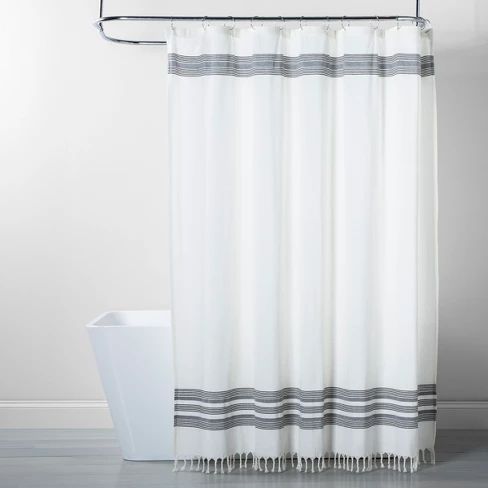 Black Stripe Fringe Shower Curtain White/Gray - Threshold™ | Target