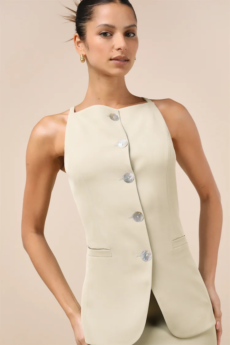 Polished Influence Light Green Button-Front Vest Top | Lulus