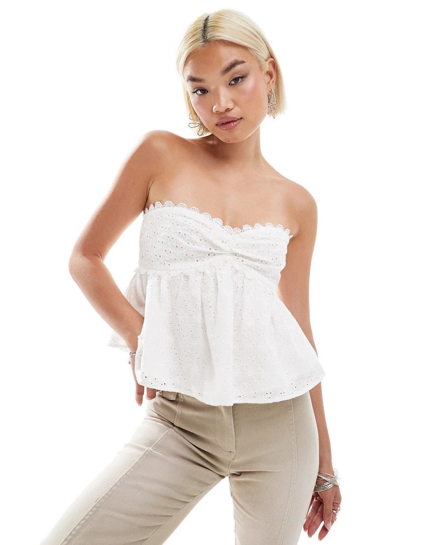 Labelrail x Olivia Grace Herring broderie bandeau smock top in white | ASOS (Global)