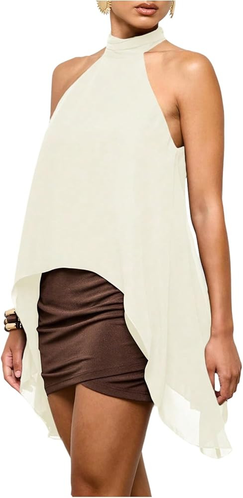 Verdusa Women's Halter Tank Tops Asymmetrical Sleeveless Dressy Casual Blouse Tunic Tops Loose Fi... | Amazon (US)