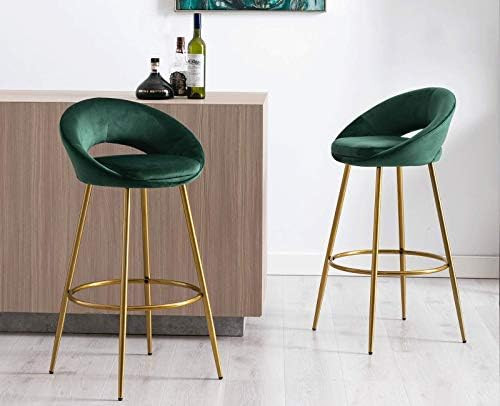 ZH4YOU 30" High Bar Stools Gold Velvet Set of 2 with Back, Kitchen Island Chairs Round Hollow Back U | Amazon (US)