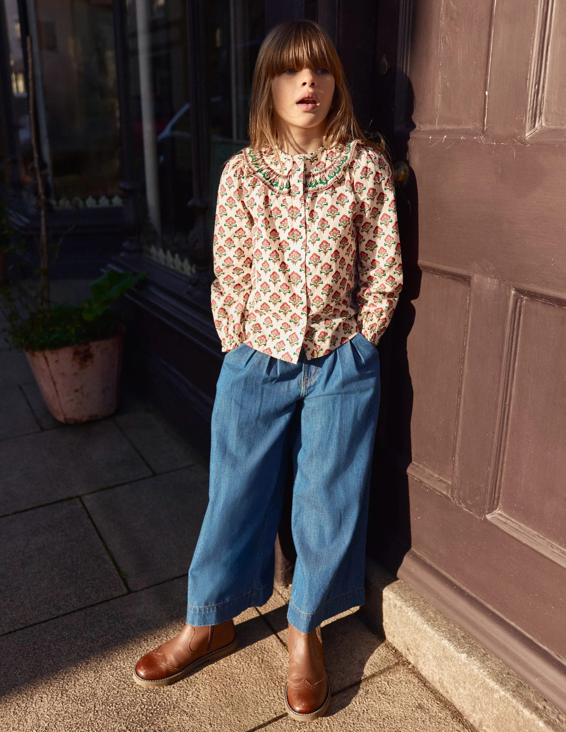 Frill Yoke Blouse-Woodlblock Flower | Boden (US)