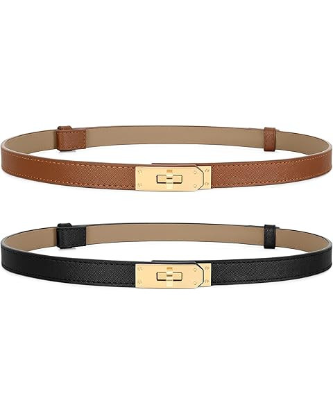 FENLDY Adjustable Thin Belts For Womens Skinny Belts For Dresses Womens Solid Color Alloy Turn Lo... | Amazon (US)