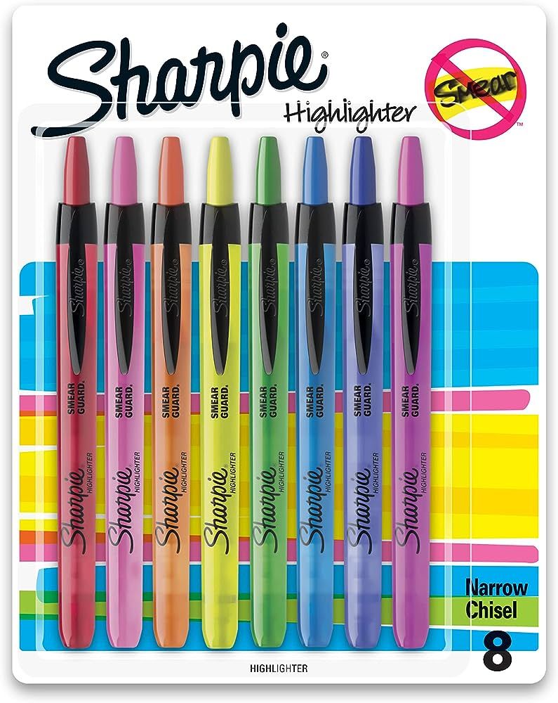 SHARPIE Retractable Highlighters, Chisel Tip, Assorted, 8 Count | Amazon (US)