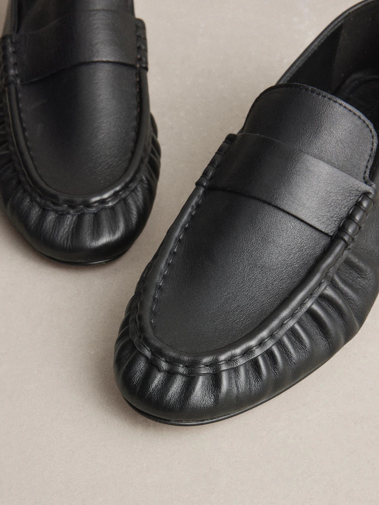 Schwarz - N. Premium Suede Almond Toe Ruched Loafers | Next EU