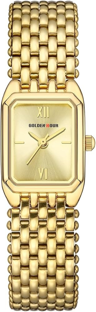 GOLDEN HOUR Vintage Rectangle Bracelet Watch for Women, Gold Tone, Dainty Style | Amazon (US)