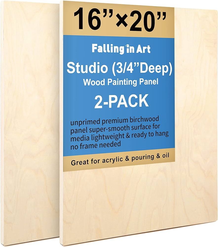 Unfinished Birch Wood Canvas Panels Kit, Falling in Art 2 Pack of 16x20’’ Studio 3/4’’ De... | Amazon (US)