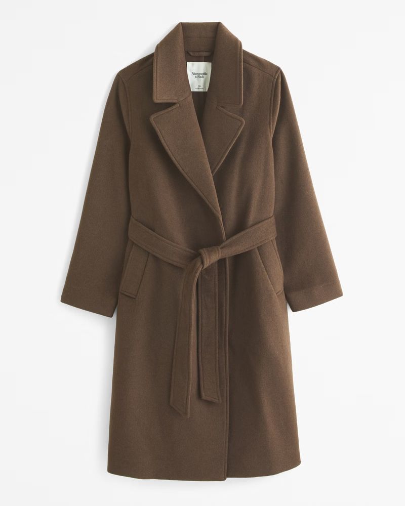 Double-Cloth Belted Wool-Blend Coat | Abercrombie & Fitch (US)