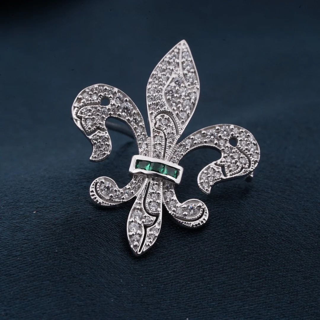 Green Women's Wedding Brooch Pin , Cluster Set Round Diamond Brooch Pin, Emerald Brooch Pin ,925 ... | Etsy (US)